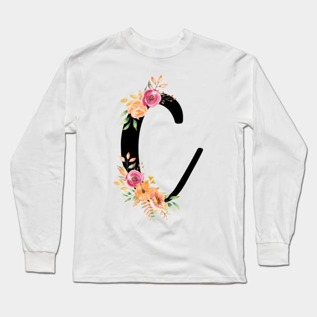 Letter C With Autumn Floral Wreath Long Sleeve T-Shirt by NatureGlow